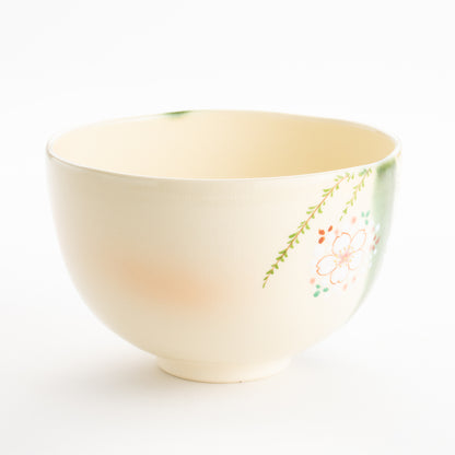 【清水焼】抹茶碗　織部 柳桜　宝泉 KOTOPOTTER