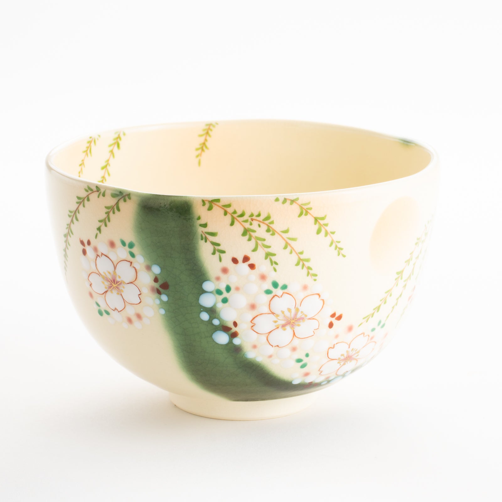 【清水焼】抹茶碗　織部 柳桜　宝泉 KOTOPOTTER