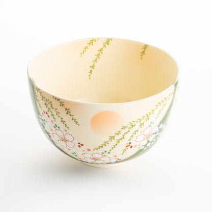 【清水焼】抹茶碗　織部 柳桜　宝泉 KOTOPOTTER