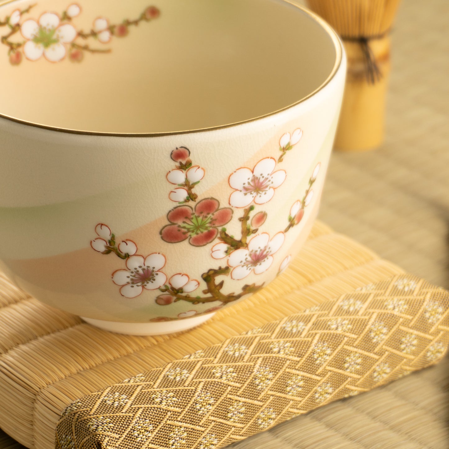 【清水焼】抹茶碗　梅絵 "明"　陶楽 KOTOPOTTER