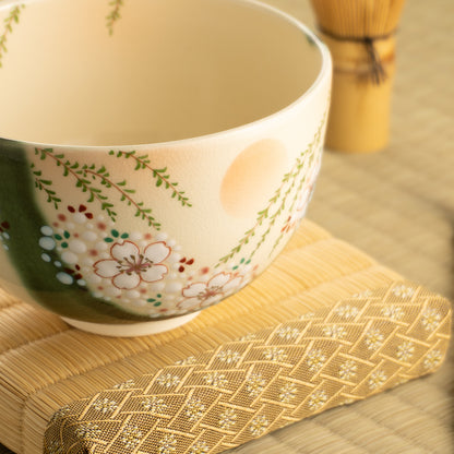 【清水焼】抹茶碗　織部 柳桜　宝泉 KOTOPOTTER