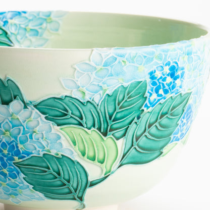 【清水焼】抹茶碗　白緑交趾 紫陽花　山本一如 KOTOPOTTER