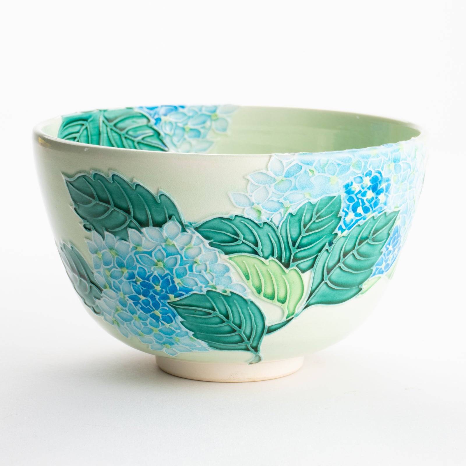 【清水焼】抹茶碗　白緑交趾 紫陽花　山本一如 KOTOPOTTER