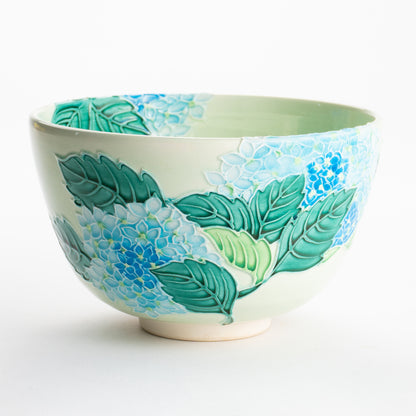 【清水焼】抹茶碗　白緑交趾 紫陽花　山本一如 KOTOPOTTER
