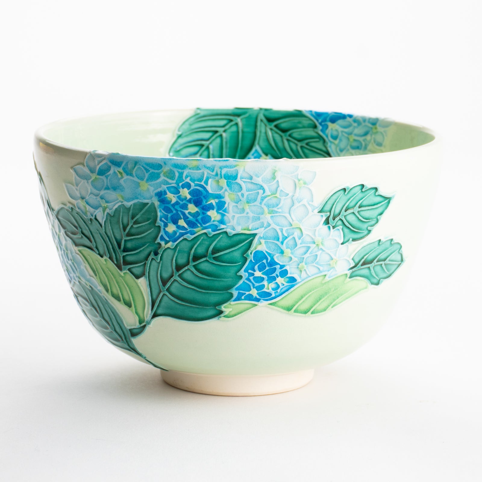 【清水焼】抹茶碗　白緑交趾 紫陽花　山本一如 KOTOPOTTER