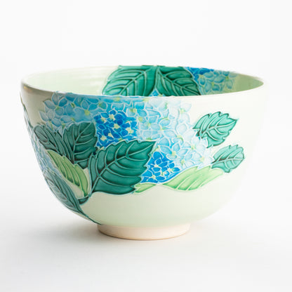 【清水焼】抹茶碗　白緑交趾 紫陽花　山本一如 KOTOPOTTER