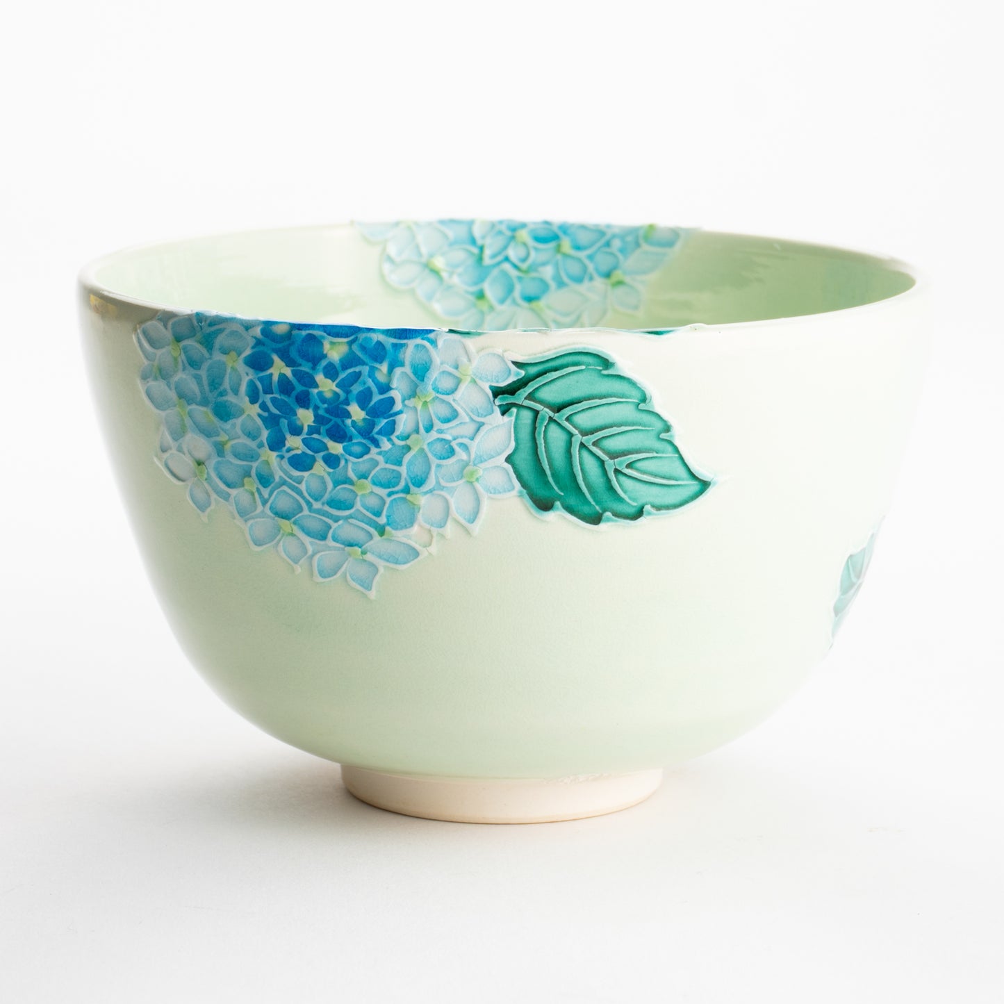 【清水焼】抹茶碗　白緑交趾 紫陽花　山本一如 KOTOPOTTER