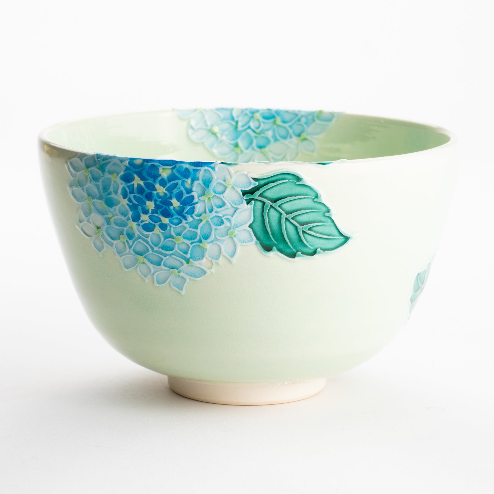 【清水焼】抹茶碗　白緑交趾 紫陽花　山本一如 KOTOPOTTER