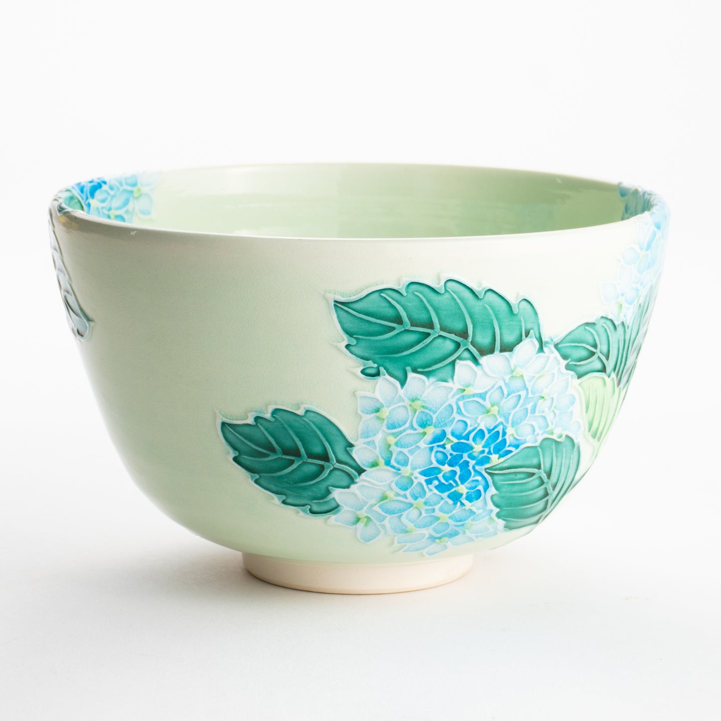 【清水焼】抹茶碗　白緑交趾 紫陽花　山本一如 KOTOPOTTER