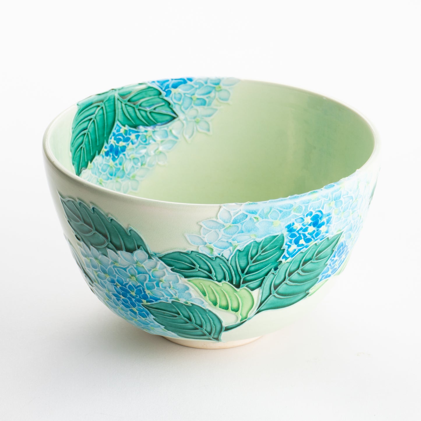 【清水焼】抹茶碗　白緑交趾 紫陽花　山本一如 KOTOPOTTER