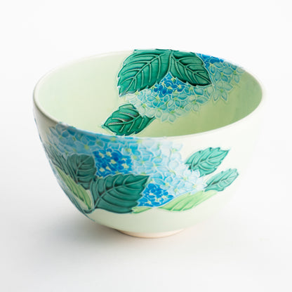 【清水焼】抹茶碗　白緑交趾 紫陽花　山本一如 KOTOPOTTER