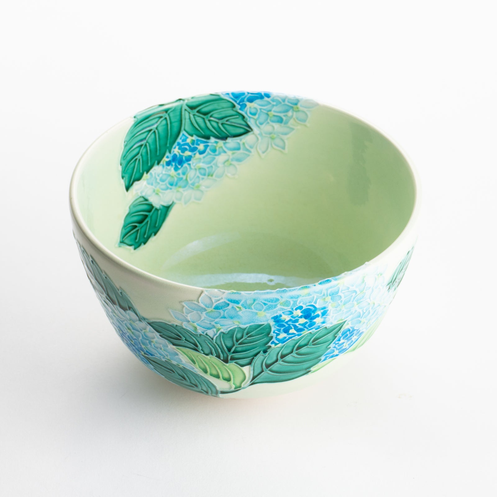 【清水焼】抹茶碗　白緑交趾 紫陽花　山本一如 KOTOPOTTER