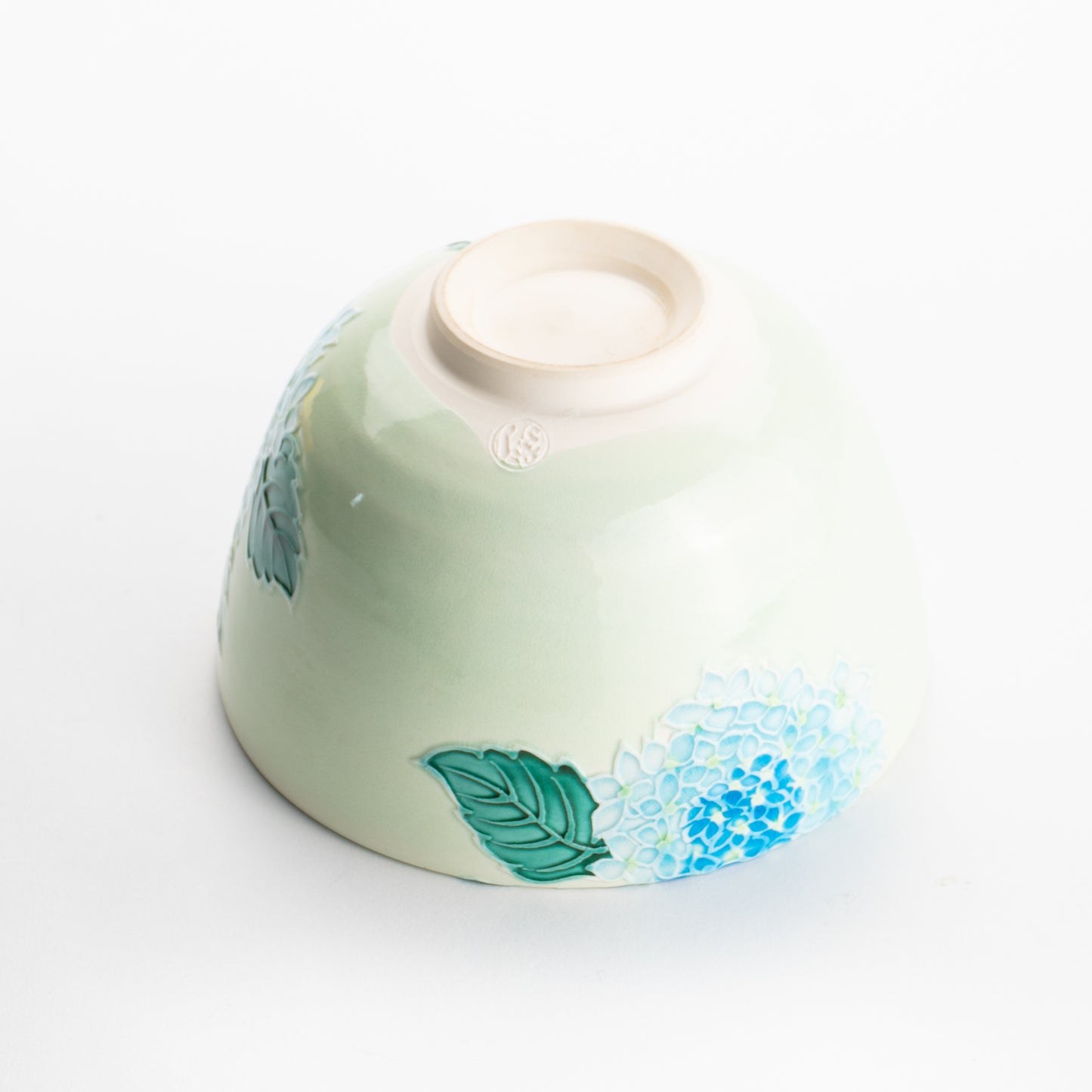 【清水焼】抹茶碗　白緑交趾 紫陽花　山本一如 KOTOPOTTER