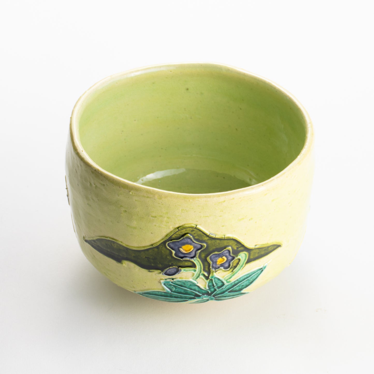 【清水焼】抹茶碗　萌黄交趾 スミレ　山本一如 KOTOPOTTER