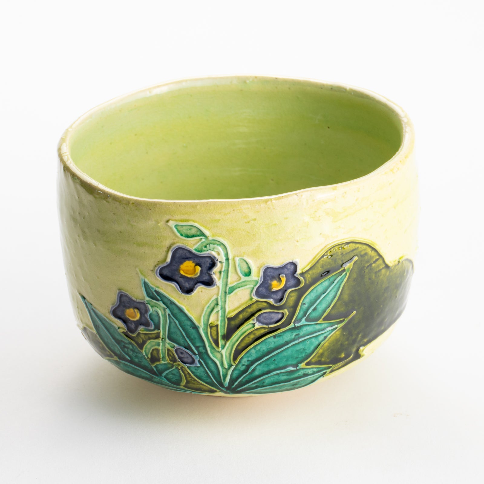 【清水焼】抹茶碗　萌黄交趾 スミレ　山本一如 KOTOPOTTER