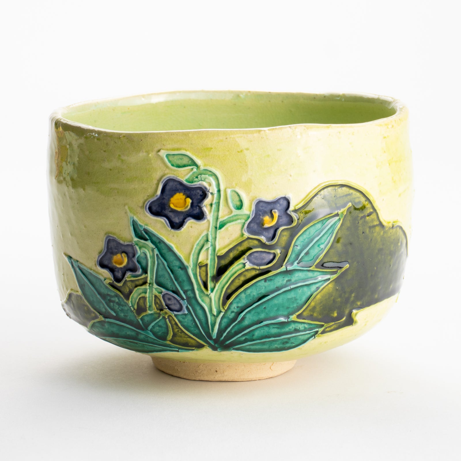 【清水焼】抹茶碗　萌黄交趾 スミレ　山本一如 KOTOPOTTER