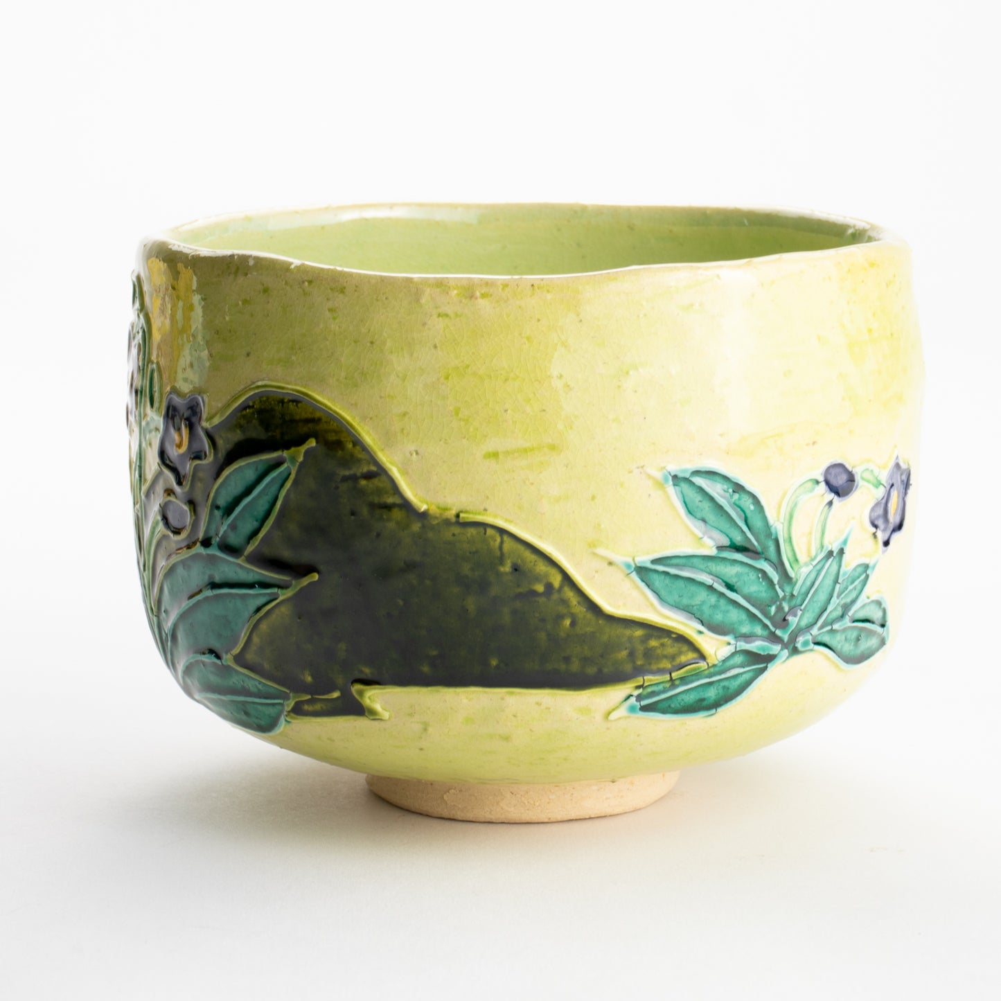 【清水焼】抹茶碗　萌黄交趾 スミレ　山本一如 KOTOPOTTER