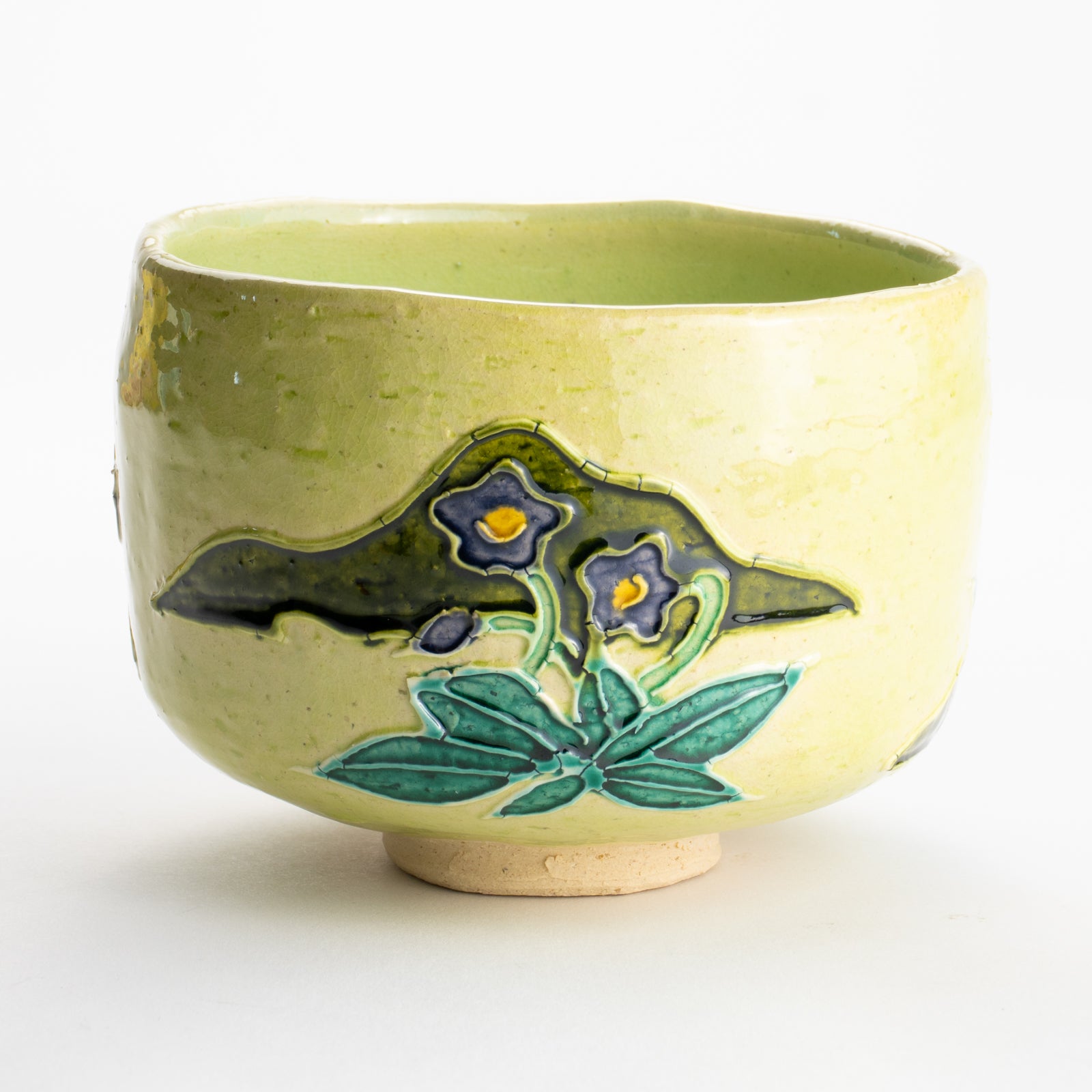 【清水焼】抹茶碗　萌黄交趾 スミレ　山本一如 KOTOPOTTER
