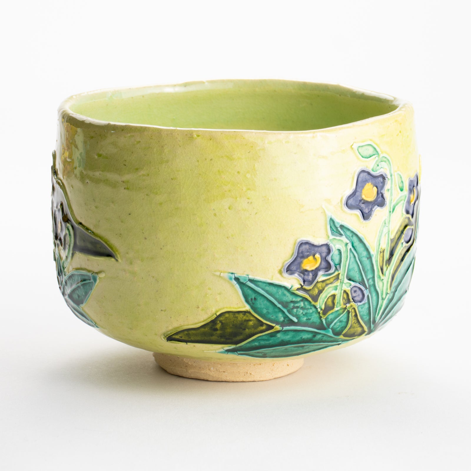 【清水焼】抹茶碗　萌黄交趾 スミレ　山本一如 KOTOPOTTER