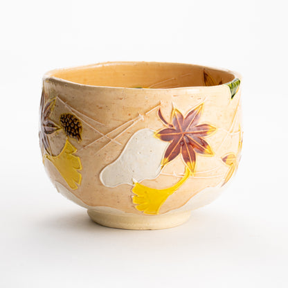 【清水焼】抹茶碗　交趾 吹き寄せ　山本一如 KOTOPOTTER