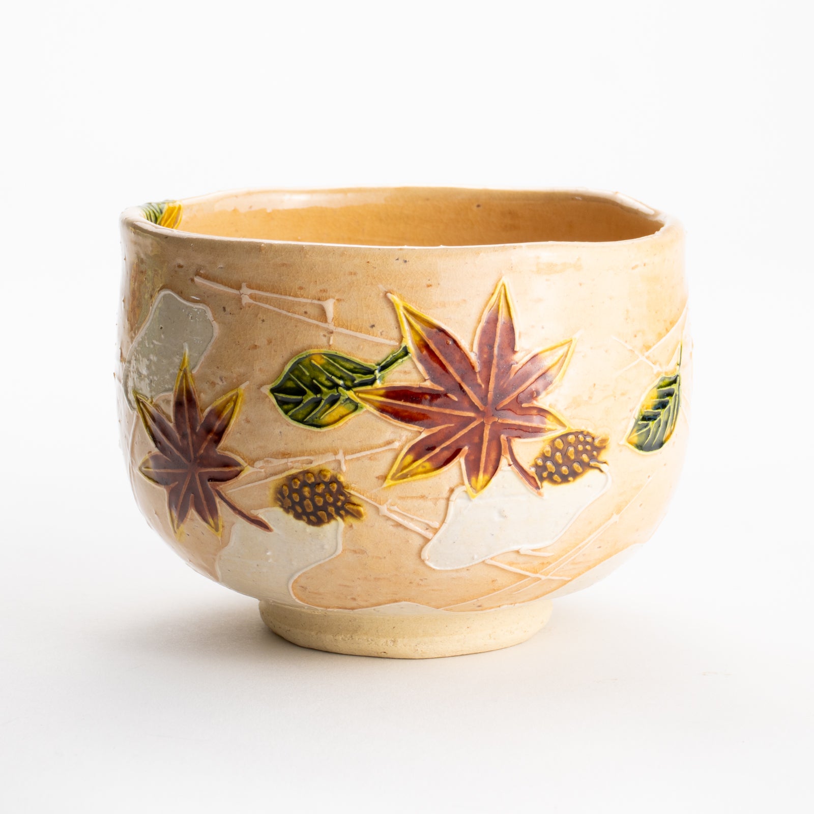 【清水焼】抹茶碗　交趾 吹き寄せ　山本一如 KOTOPOTTER