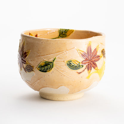 【清水焼】抹茶碗　交趾 吹き寄せ　山本一如 KOTOPOTTER