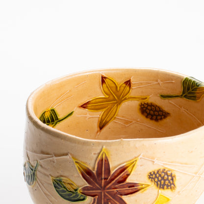 【清水焼】抹茶碗　交趾 吹き寄せ　山本一如 KOTOPOTTER