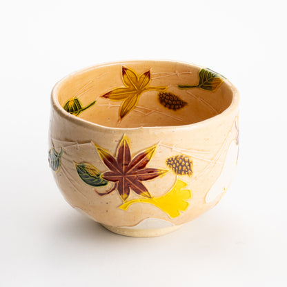 【清水焼】抹茶碗　交趾 吹き寄せ　山本一如 KOTOPOTTER