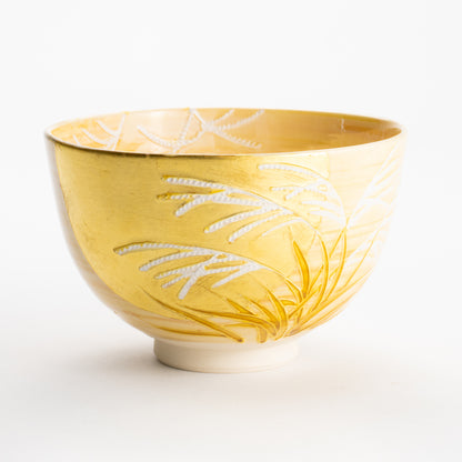 【清水焼】抹茶碗　芒野に金彩月　山本一如 KOTOPOTTER