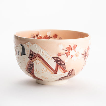 【清水焼】抹茶碗　紫式部と桜 B　山本一如 KOTOPOTTER