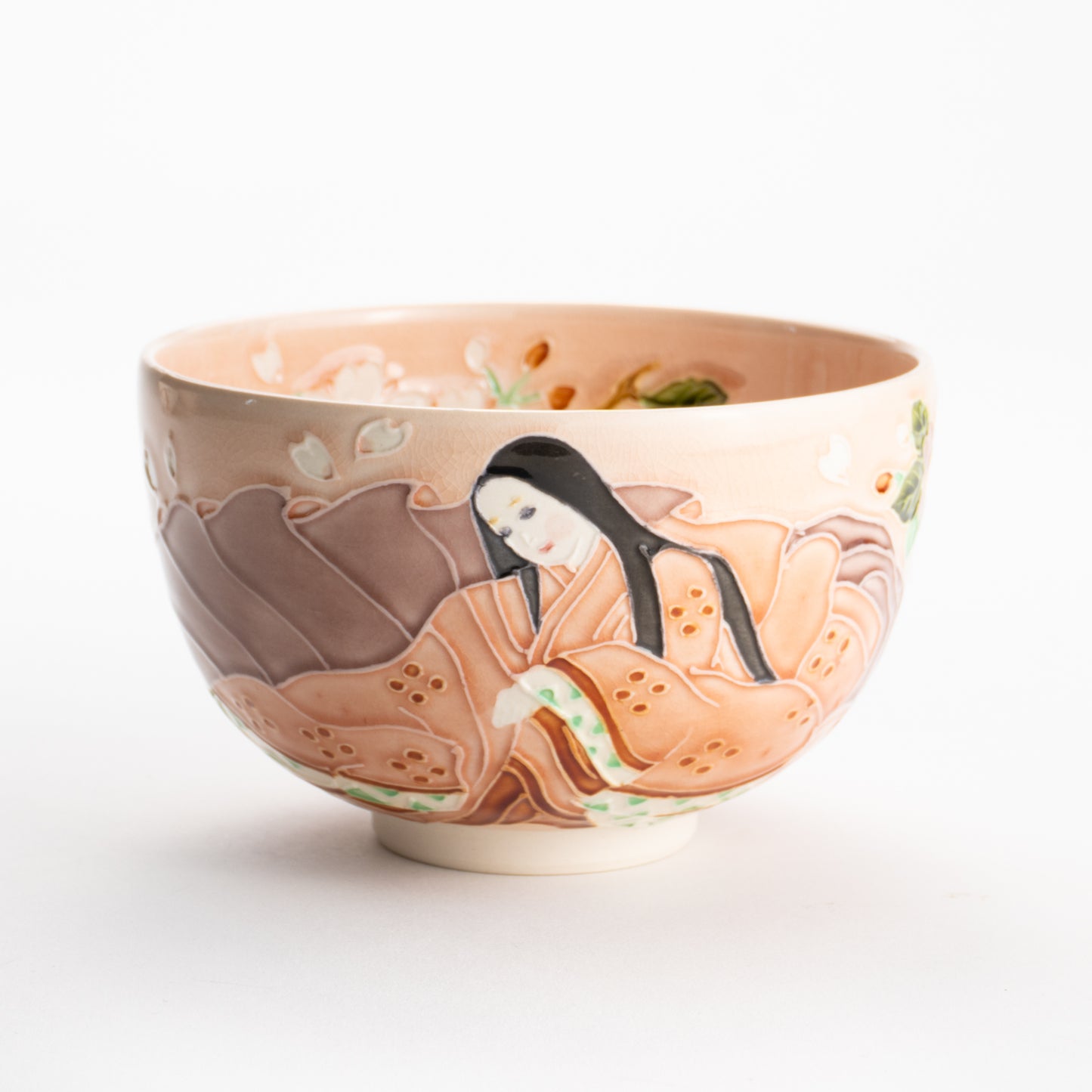 【清水焼】抹茶碗　紫式部と桜 C　山本一如 KOTOPOTTER