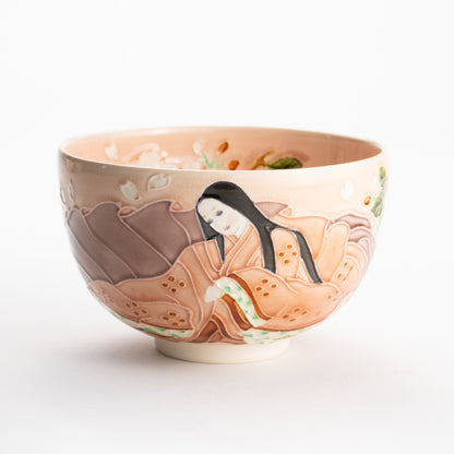 【清水焼】抹茶碗　紫式部と桜 C　山本一如 KOTOPOTTER