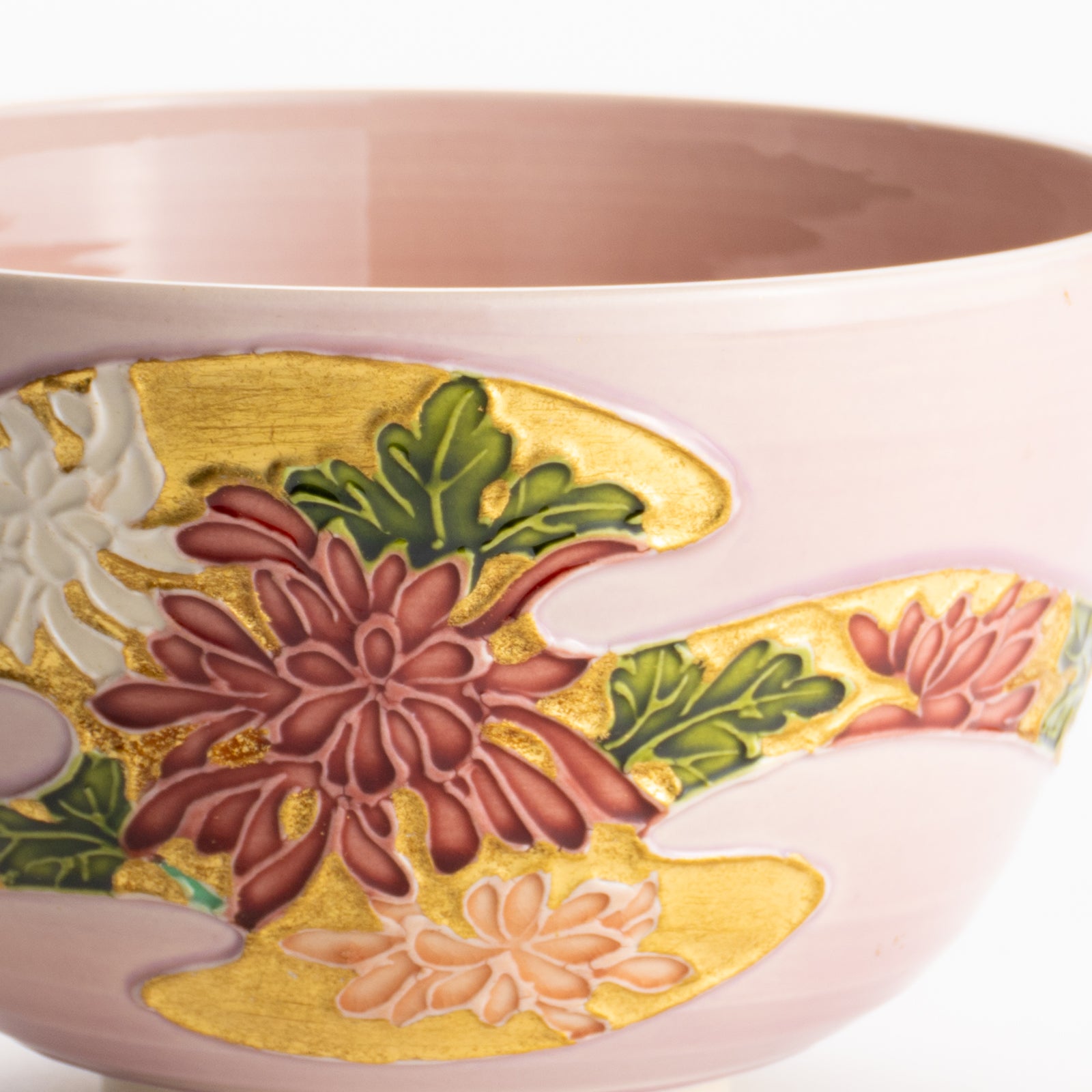 【清水焼】抹茶碗　桃交趾 四季草花　山本一如 KOTOPOTTER