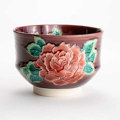 【清水焼】抹茶碗　赤紫交趾 バラ　山本一如 KOTOPOTTER