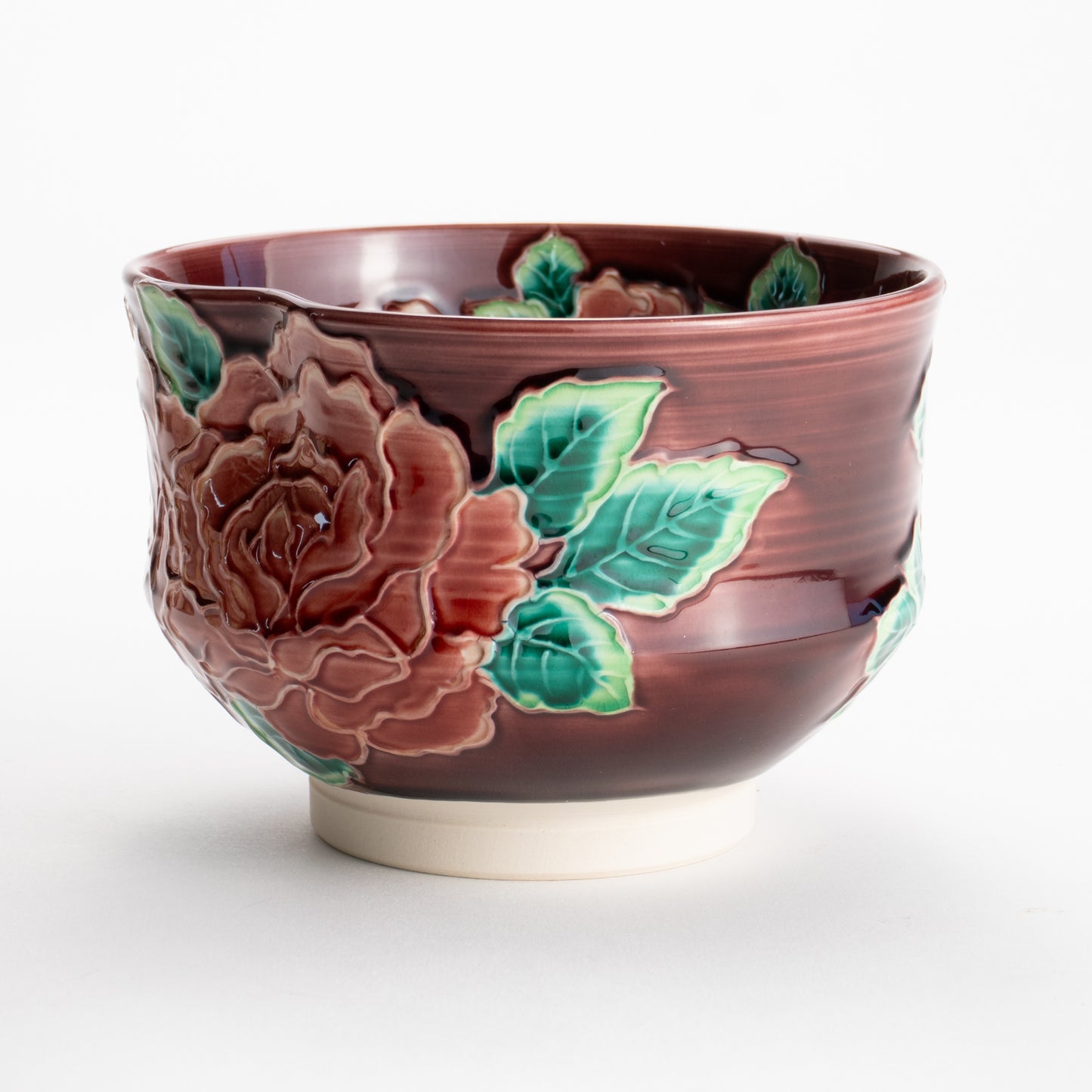 【清水焼】抹茶碗　赤紫交趾 バラ　山本一如 KOTOPOTTER