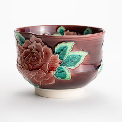 【清水焼】抹茶碗　赤紫交趾 バラ　山本一如 KOTOPOTTER