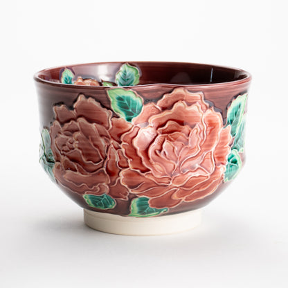 【清水焼】抹茶碗　赤紫交趾 バラ　山本一如 KOTOPOTTER