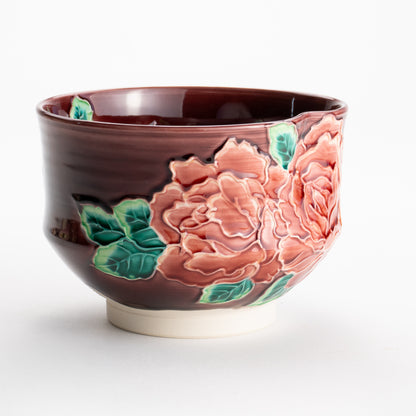 【清水焼】抹茶碗　赤紫交趾 バラ　山本一如 KOTOPOTTER