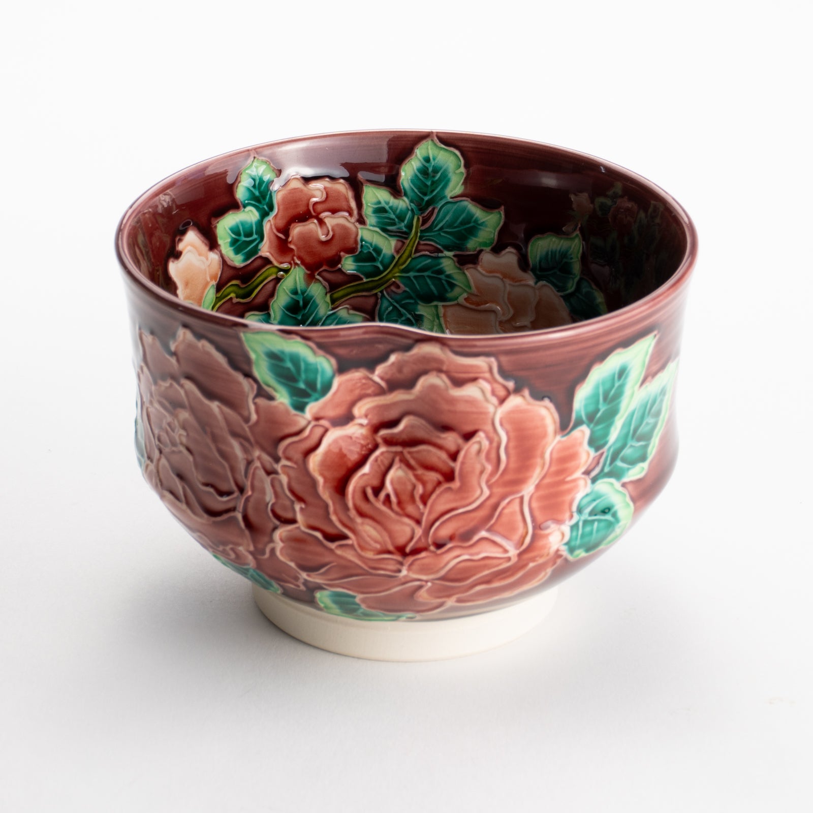 【清水焼】抹茶碗　赤紫交趾 バラ　山本一如 KOTOPOTTER