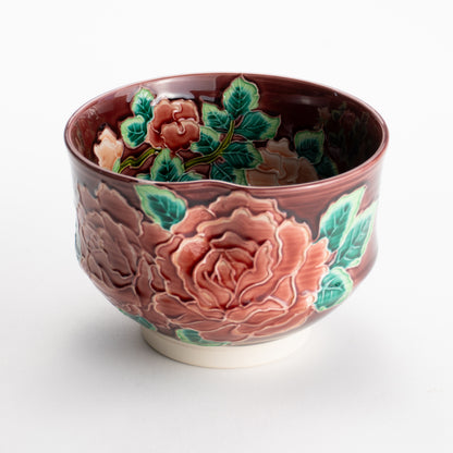 【清水焼】抹茶碗　赤紫交趾 バラ　山本一如 KOTOPOTTER