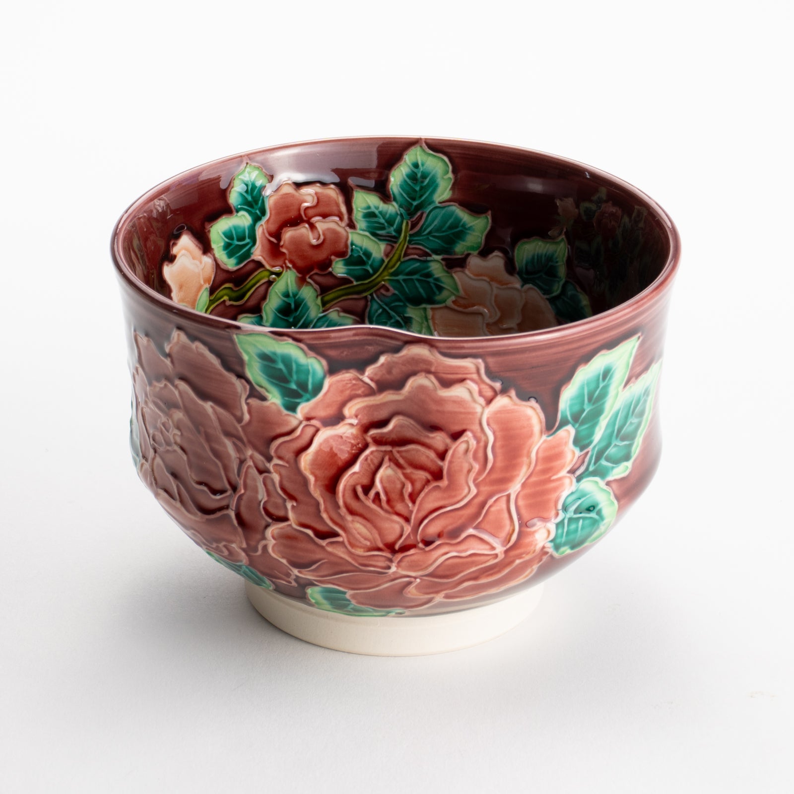 【清水焼】抹茶碗　赤紫交趾 バラ　山本一如 KOTOPOTTER