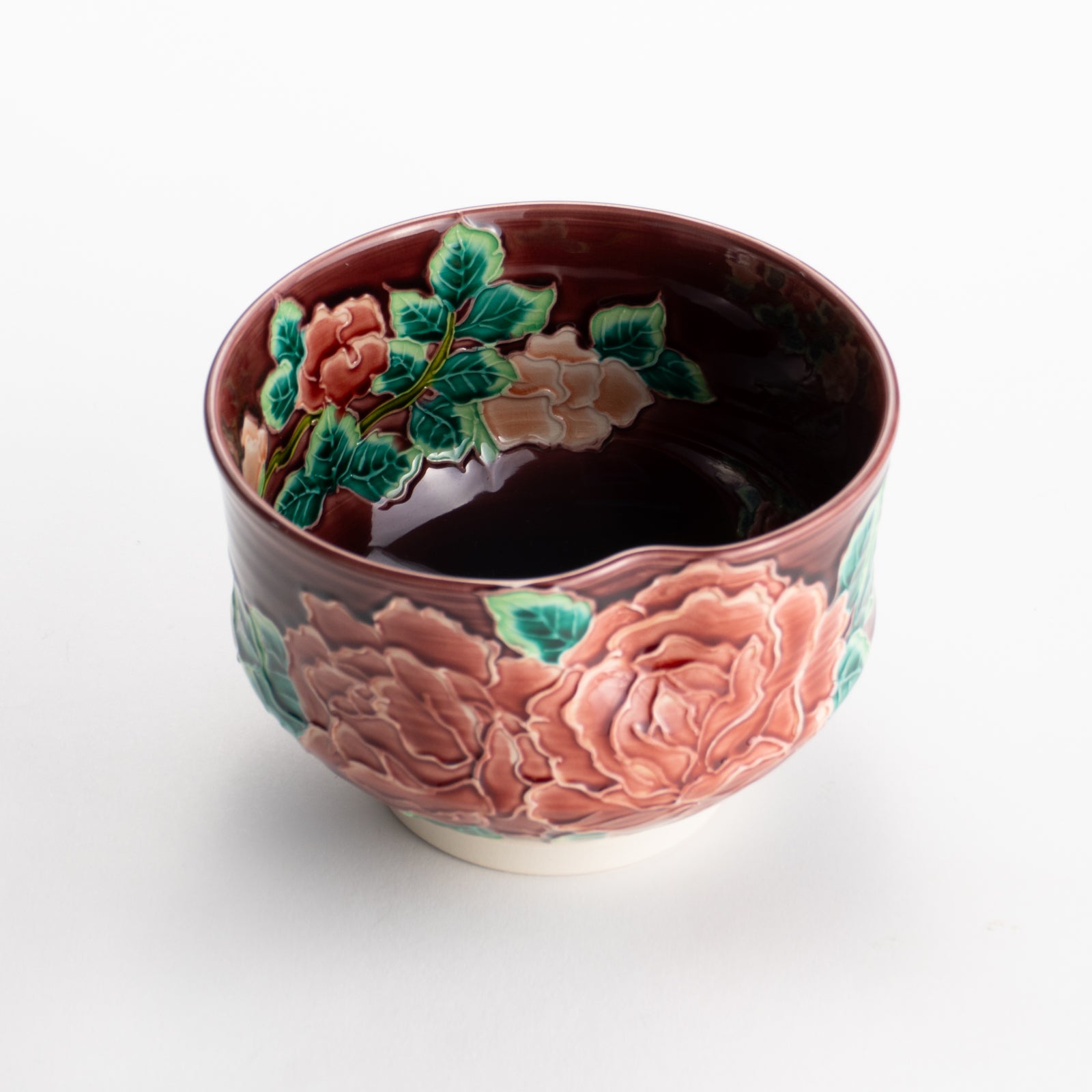 【清水焼】抹茶碗　赤紫交趾 バラ　山本一如 KOTOPOTTER