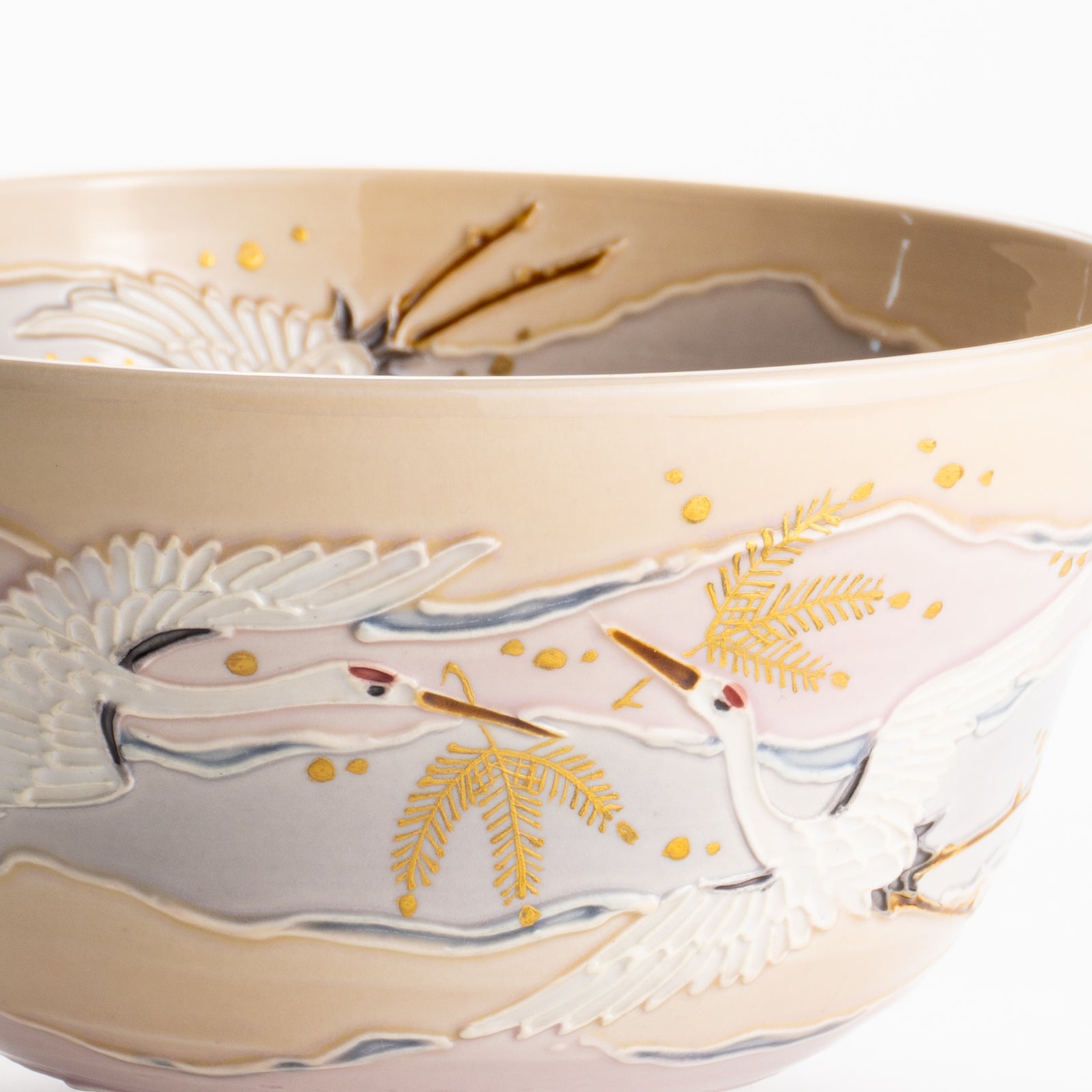 【清水焼】抹茶碗　淡桃交趾 朝焼け鶴　山本一如 KOTOPOTTER