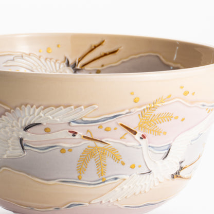 【清水焼】抹茶碗　淡桃交趾 朝焼け鶴　山本一如 KOTOPOTTER