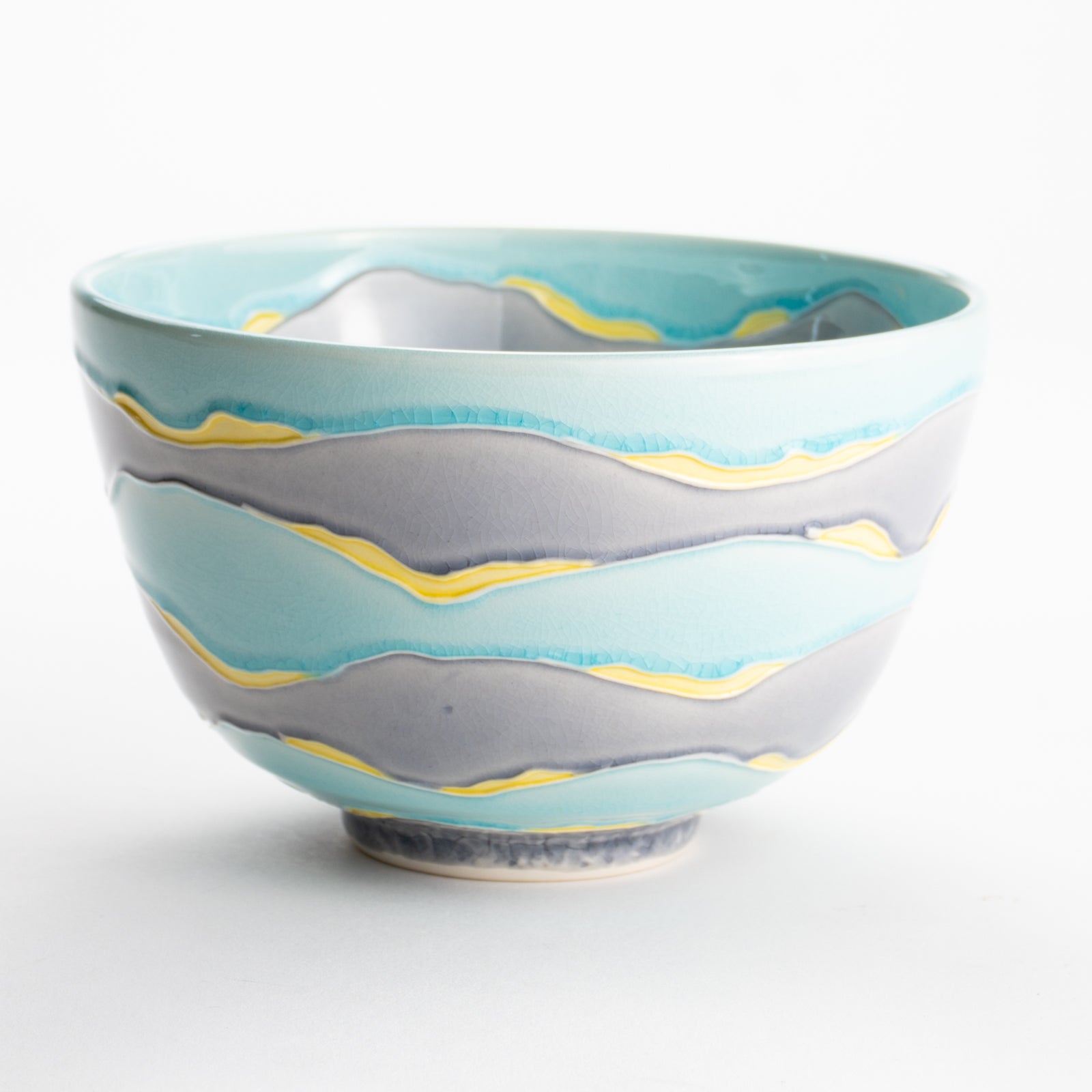 【清水焼】抹茶碗　淡青交趾 朝焼け鶴　山本一如 KOTOPOTTER