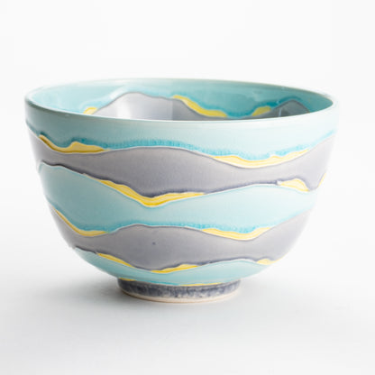 【清水焼】抹茶碗　淡青交趾 朝焼け鶴　山本一如 KOTOPOTTER