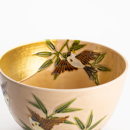 【清水焼】抹茶碗　福良雀に月　山本一如 KOTOPOTTER