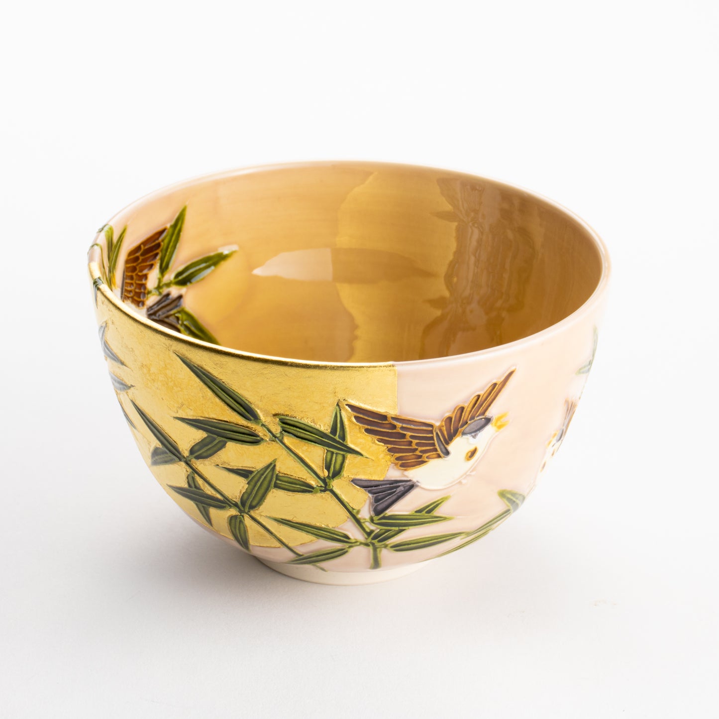 【清水焼】抹茶碗　福良雀に月　山本一如 KOTOPOTTER