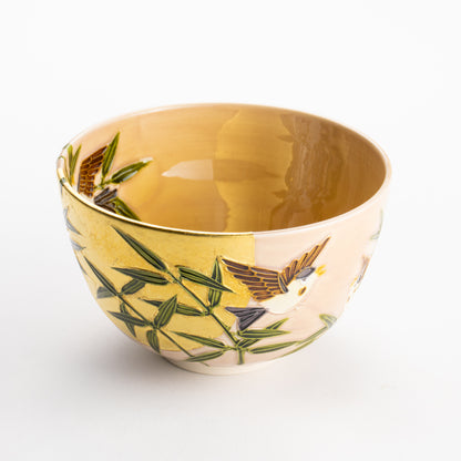 【清水焼】抹茶碗　福良雀に月　山本一如 KOTOPOTTER