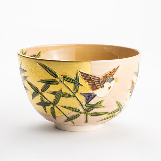 【清水焼】抹茶碗　福良雀に月　山本一如 KOTOPOTTER